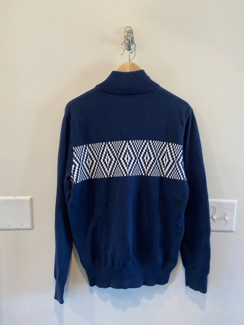 J.Crew Mens 1/4 zip heritage sweater 100% cotton navy preppy pullover fair isle